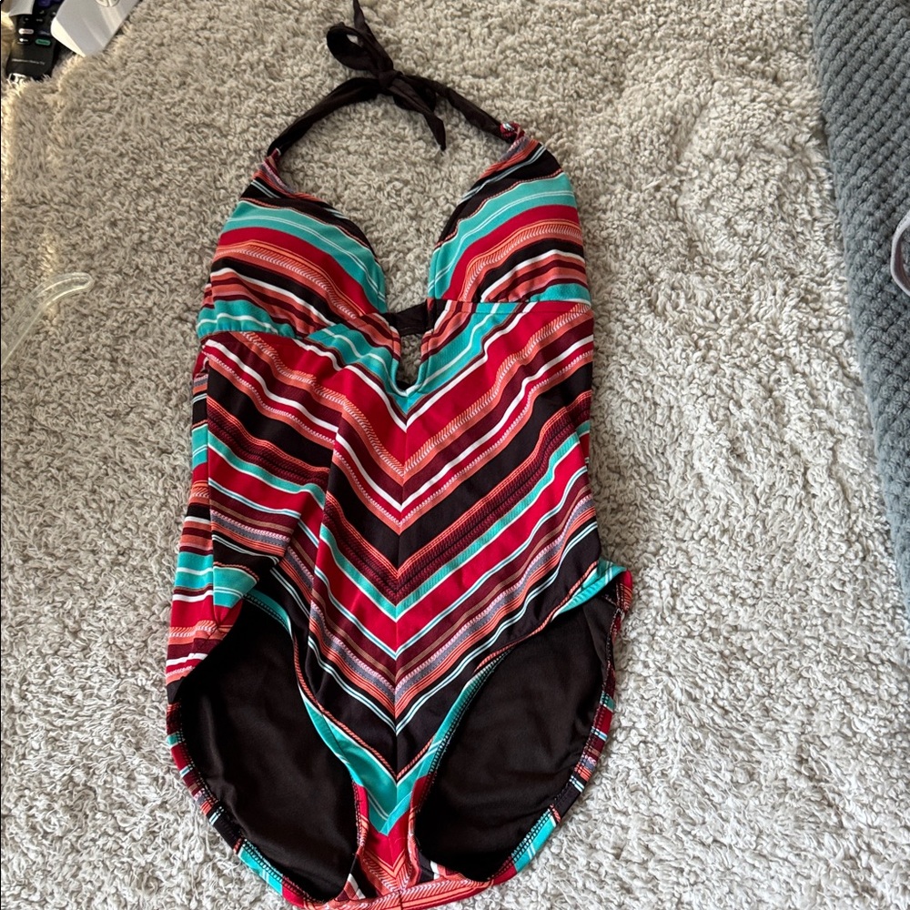 Vibrant Striped Halter One-Piece Swimsuit